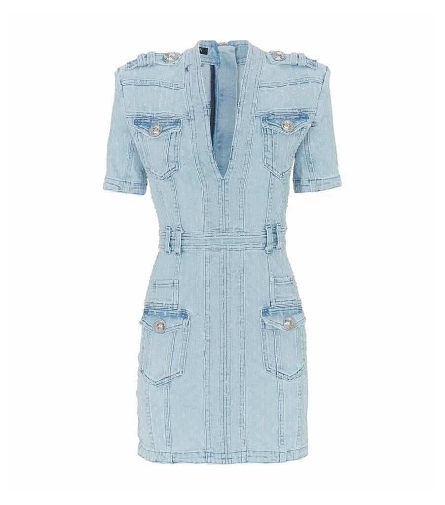 Distressed V-Neck Denim Dress