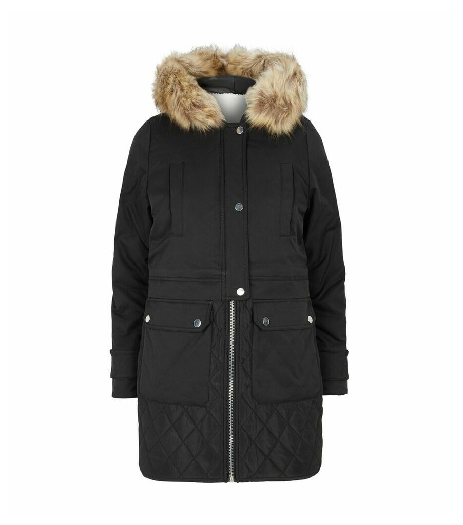 Faux Fur-Trim Hooded Coat