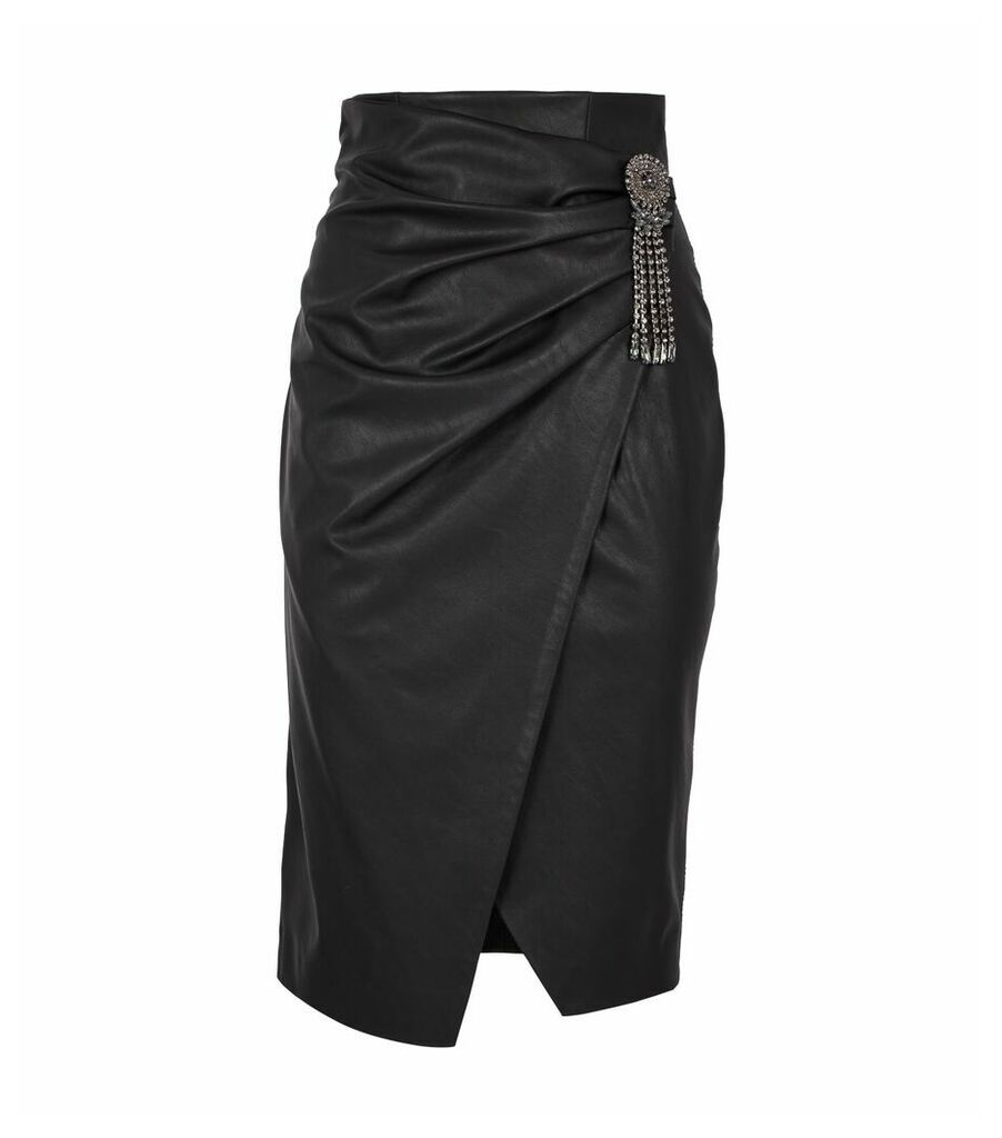 Embellished Faux Leather Wrap Skirt