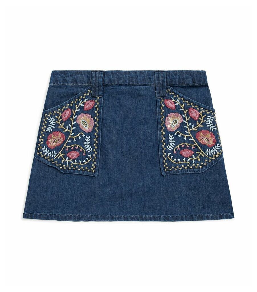 Denim-Embroidered Rhea Skirt