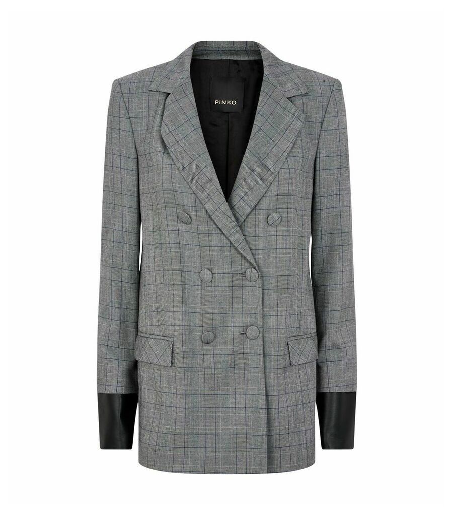 Leather-Detailed Check Blazer