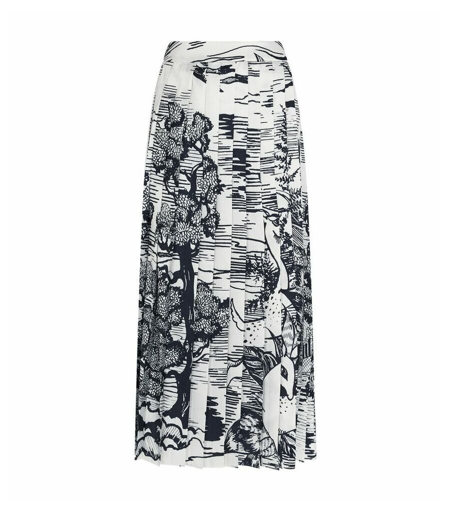 Forest Print Pleated Midi Skirt