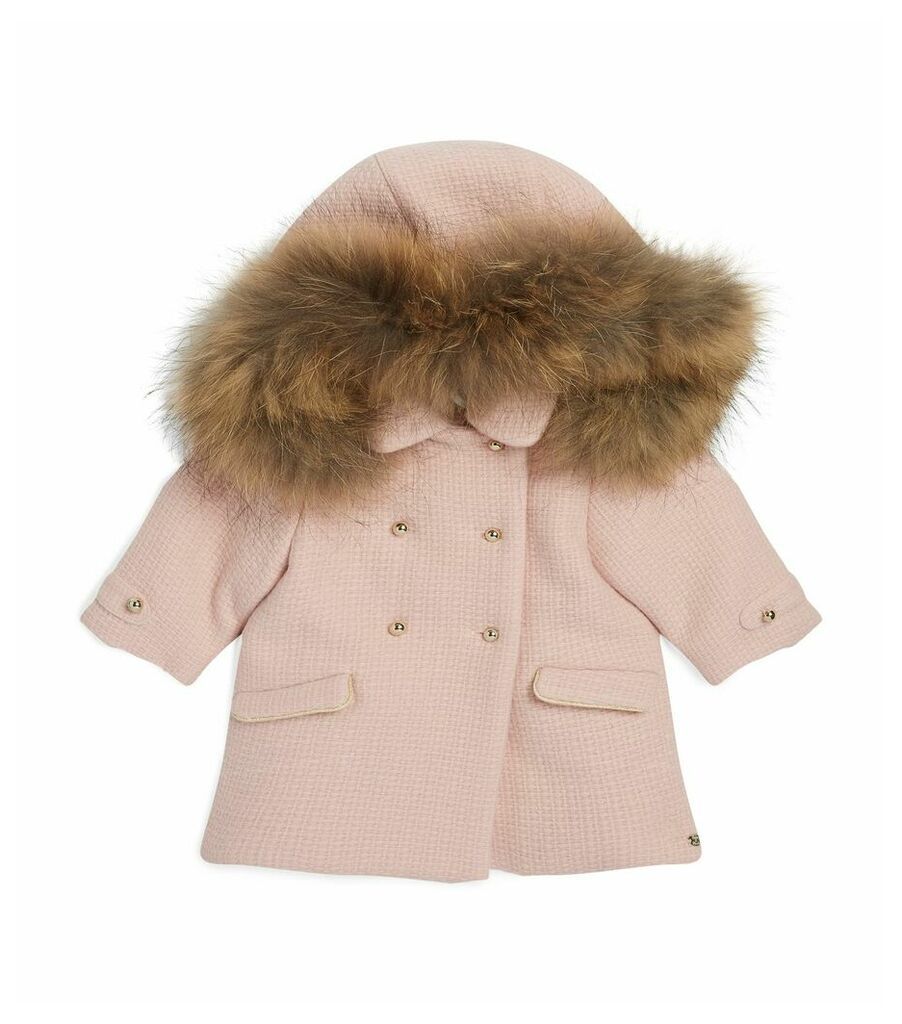 Racoon Fur Trim Double-Breasted Coat