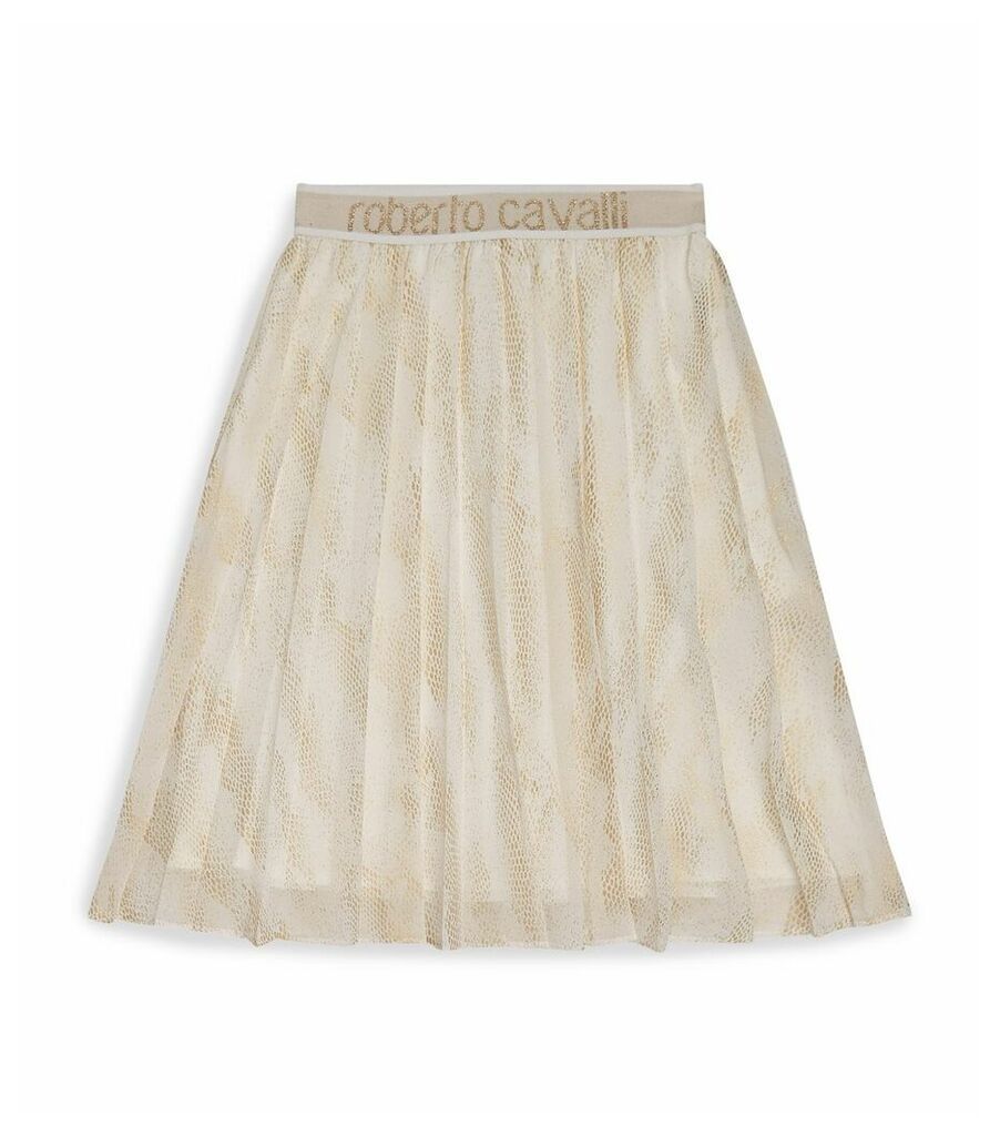 Foil Lizard-Print Pleated Skirt