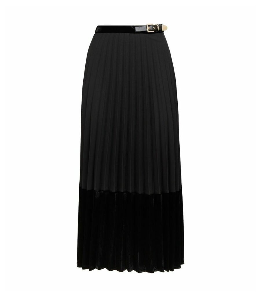 Belted Pleat Midi Skirt