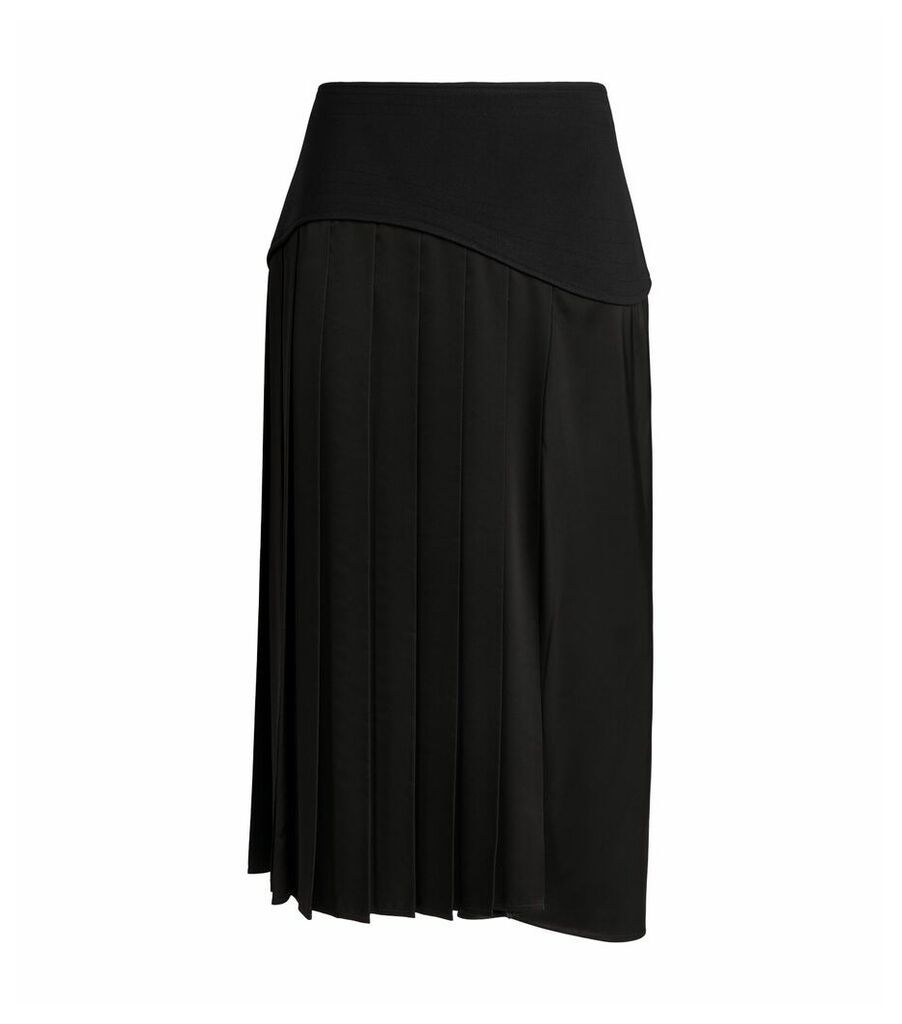 Contrast-Panel Pleated Midi Skirt