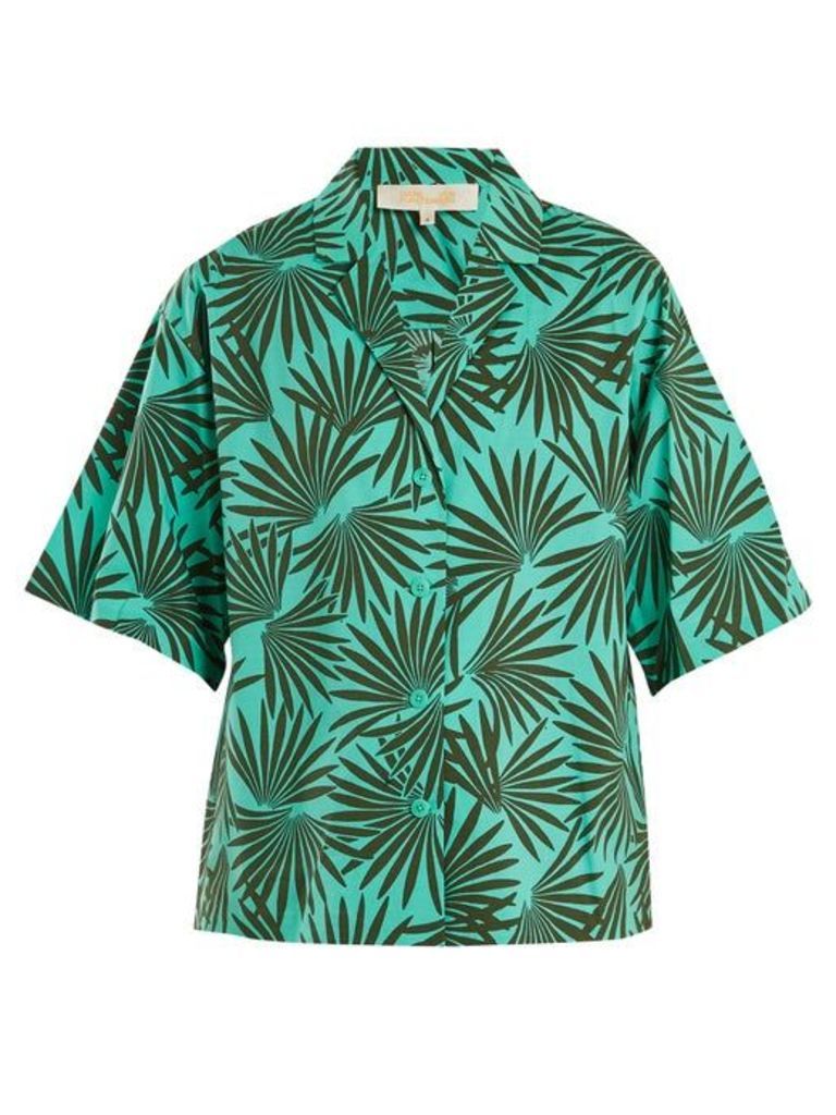 Diane Von Furstenberg - Short Sleeved Stretch Cotton Shirt - Womens - Green Multi
