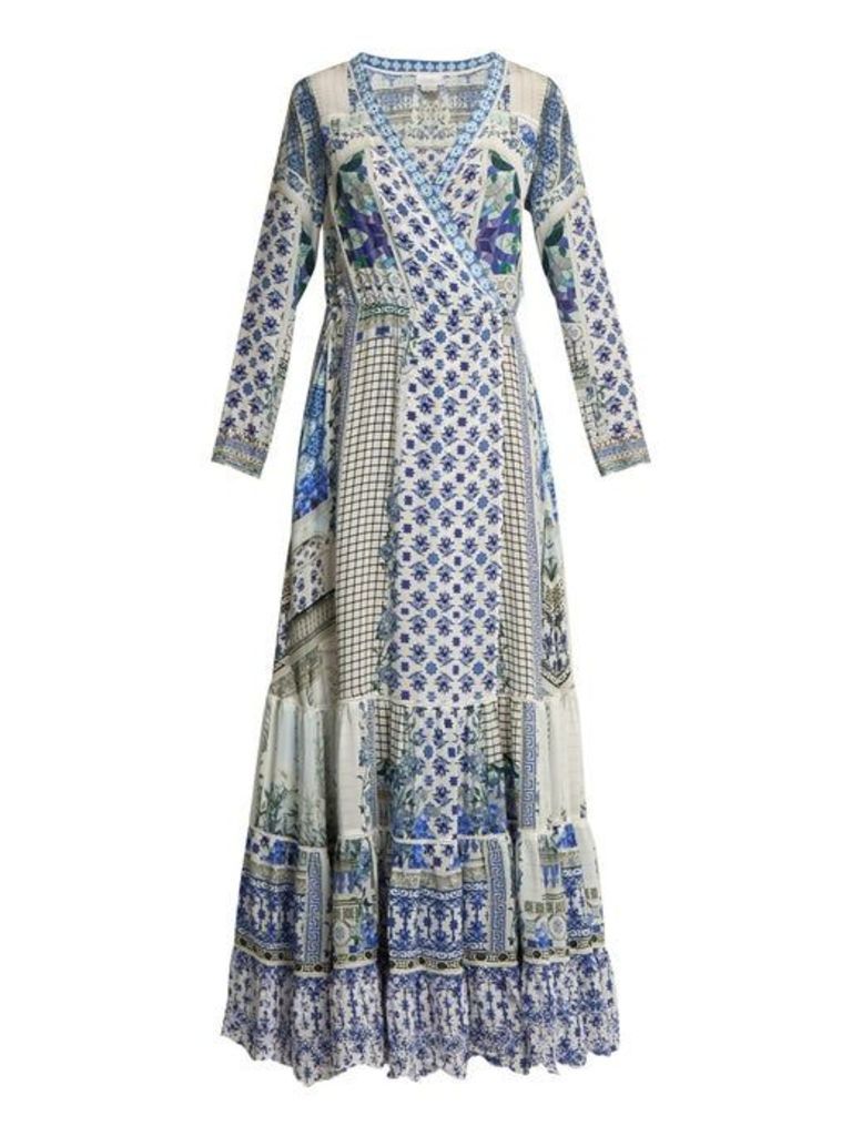 Camilla - Salvador Summer Silk Wrap Maxi Dress - Womens - Blue Multi