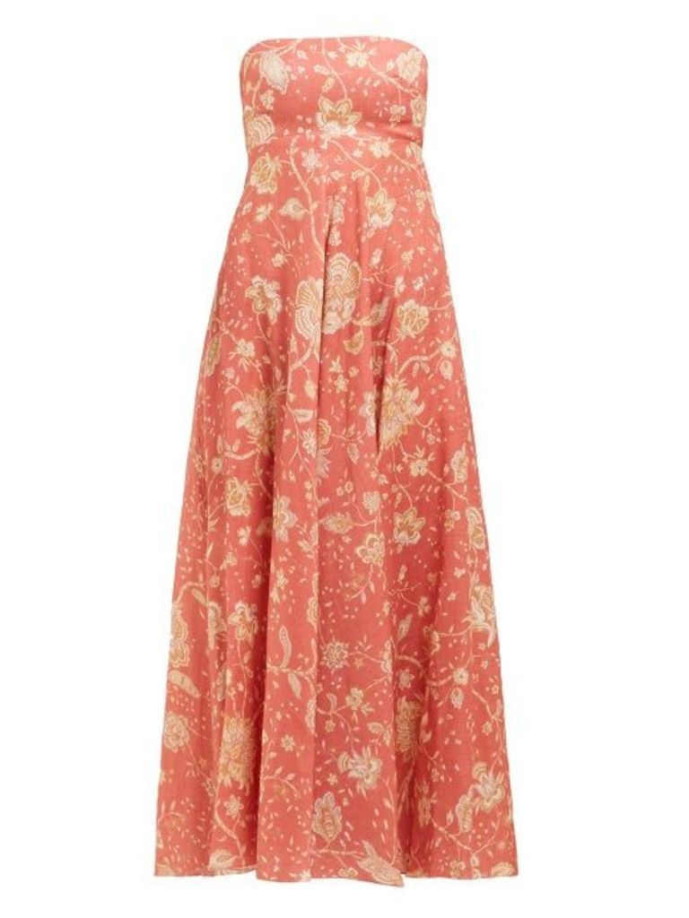 Zimmermann - Veneto Floral-print Linen Maxi Dress - Womens - Red