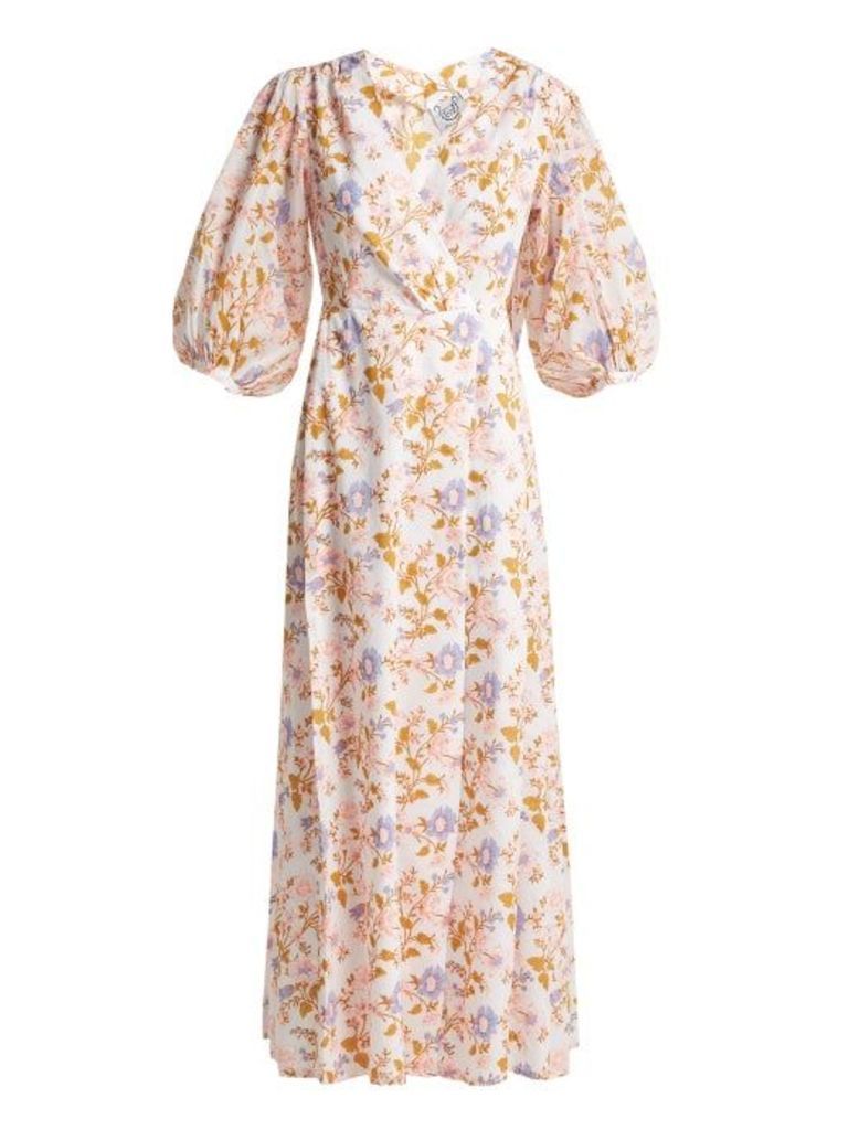 Thierry Colson - Phoebe Floral Print Cotton Maxi Dress - Womens - Pink White