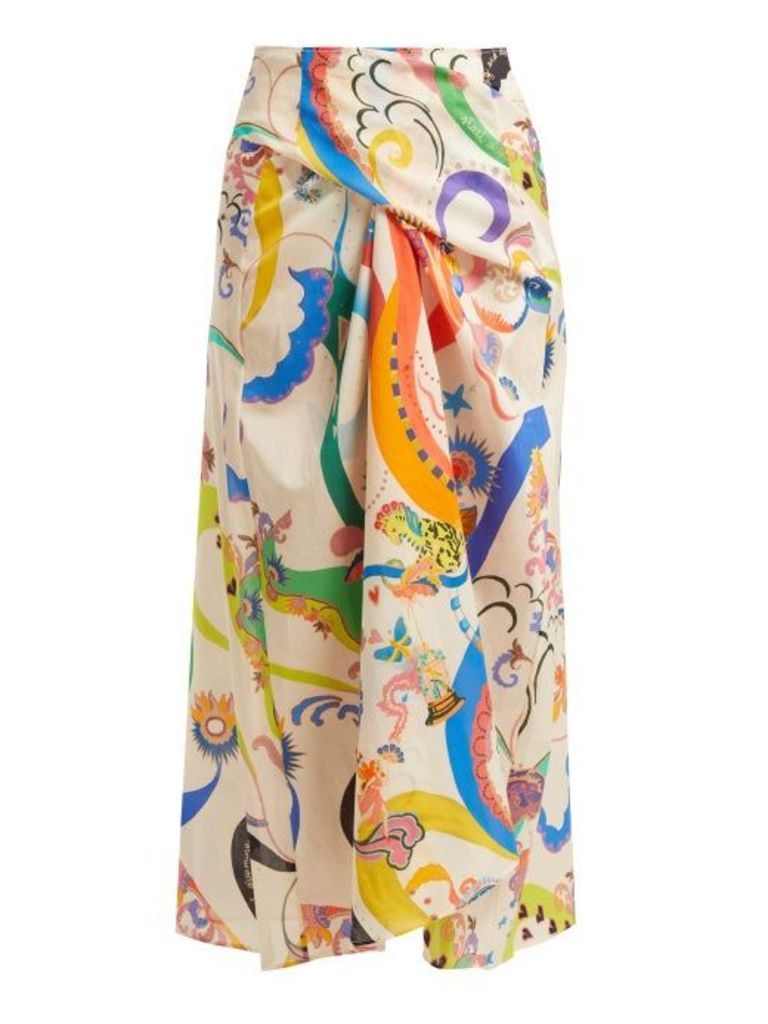 Etro - Abstract Printed Tie Front Cotton Skirt - Womens - White