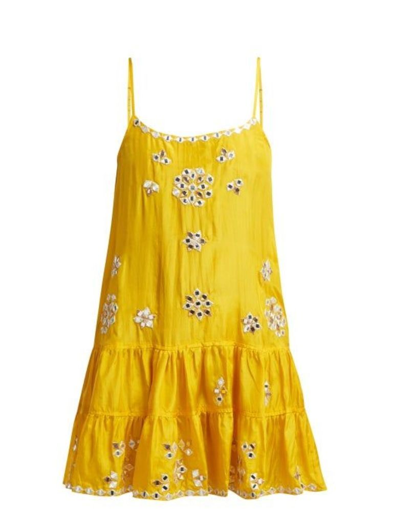 Juliet Dunn - Mirror-work Silk-satin Mini Dress - Womens - Yellow