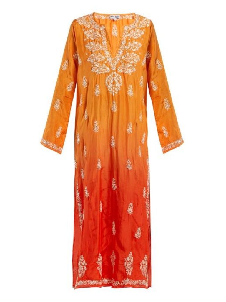 Juliet Dunn - Sequin Embroidered Silk Kaftan - Womens - Orange Multi