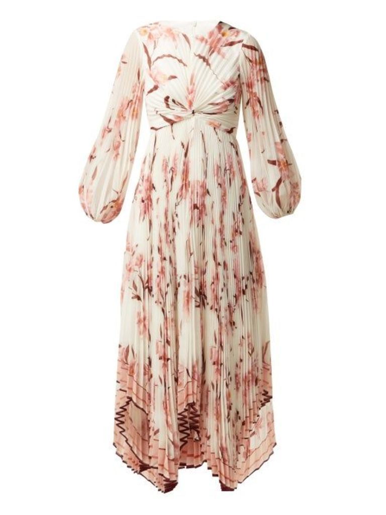 Zimmermann - Corsage Orchid Print Pleated Midi Dress - Womens - Pink Print