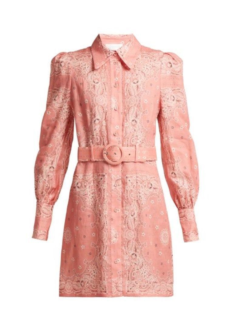 Zimmermann - Heathers Bandana Print Linen Shirtdress - Womens - Pink Print
