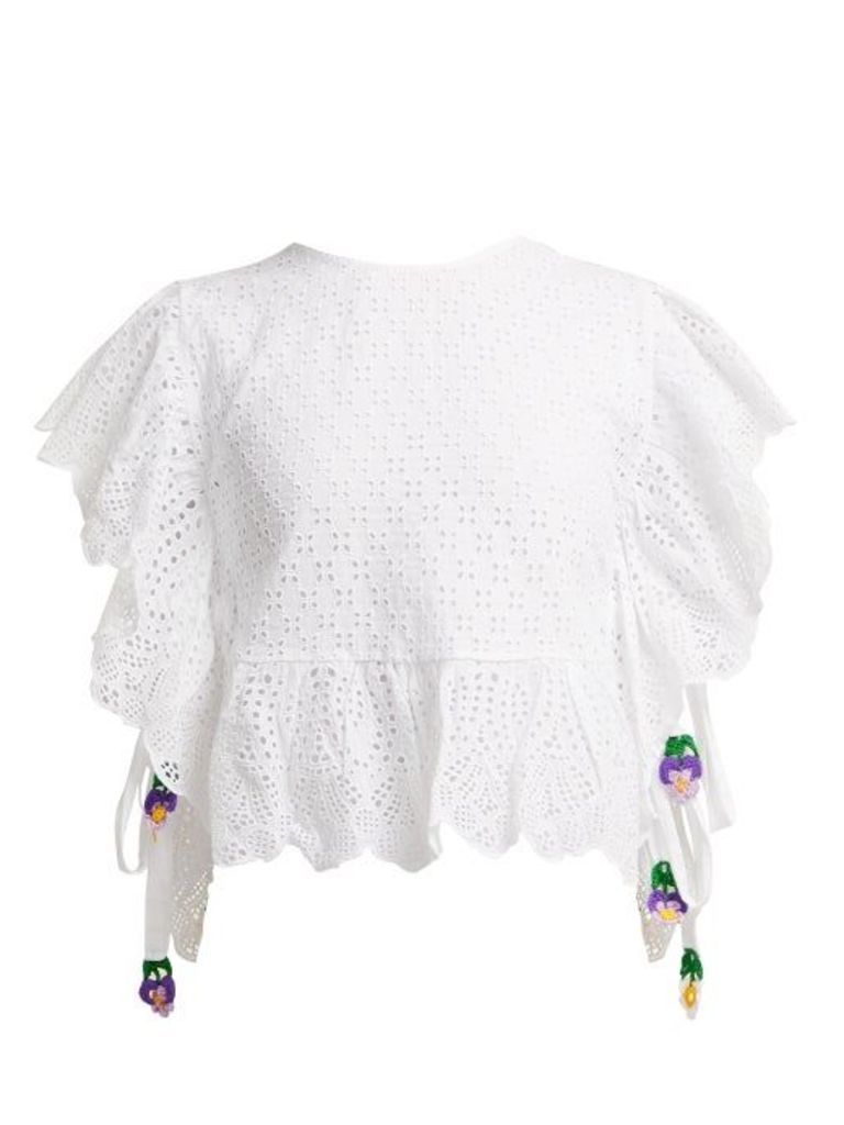 My Beachy Side - Laelia Frill-trimmed Crochet-knit Cotton Top - Womens - White