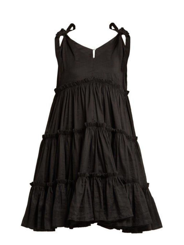 Innika Choo - Tiered Ruffle Ramie Mini Dress - Womens - Black