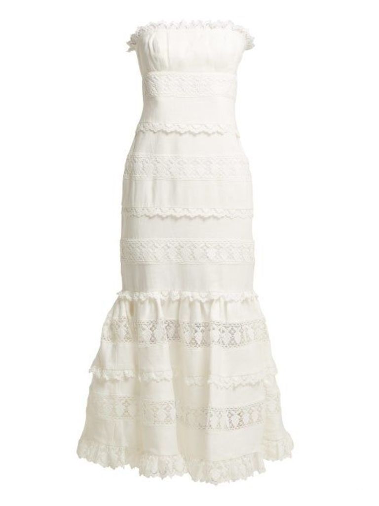 Zimmermann - Wayfarer Strapless Cotton And Lace Midi Dress - Womens - Ivory