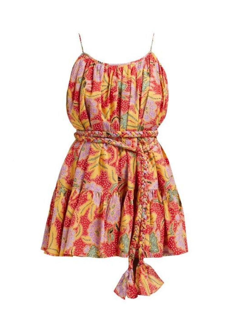 Rhode - Nala Belted Floral-print Cotton Dress - Womens - Red Multi