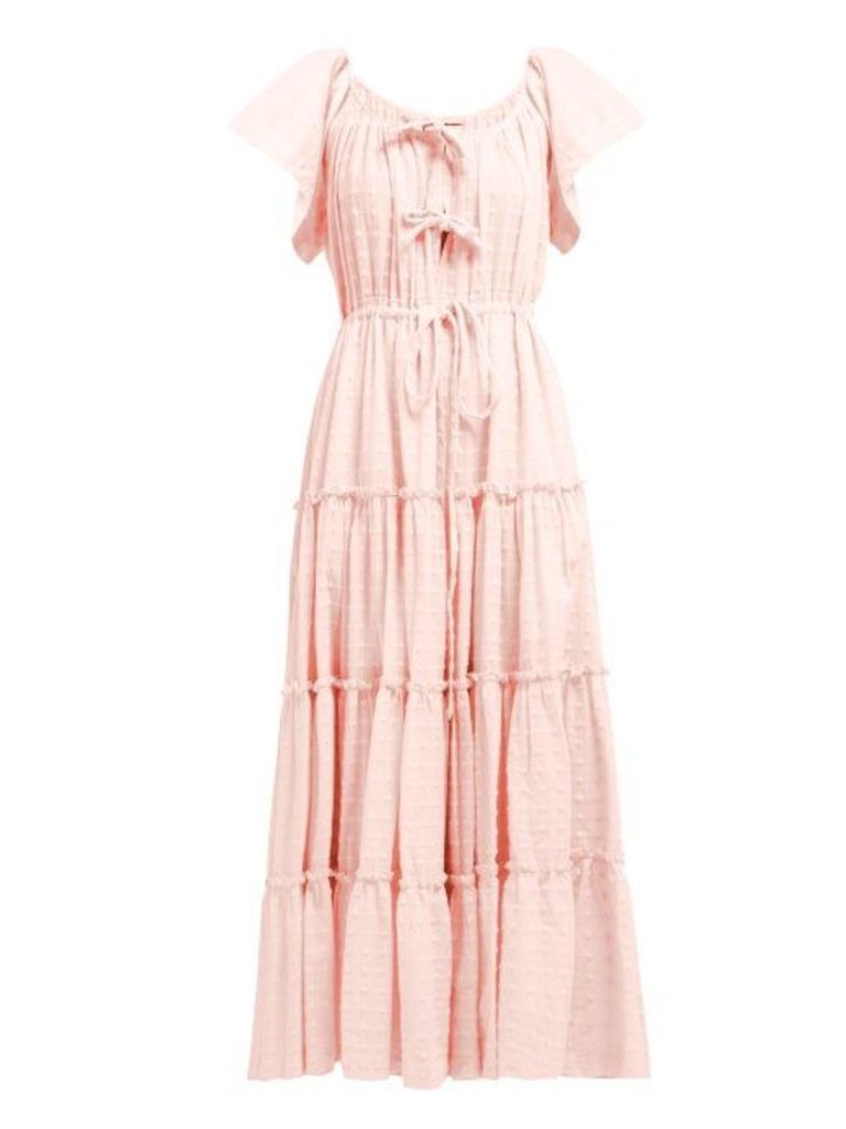 Innika Choo - Geometric-embroidered Tired Cotton Midi Dress - Womens - Light Pink