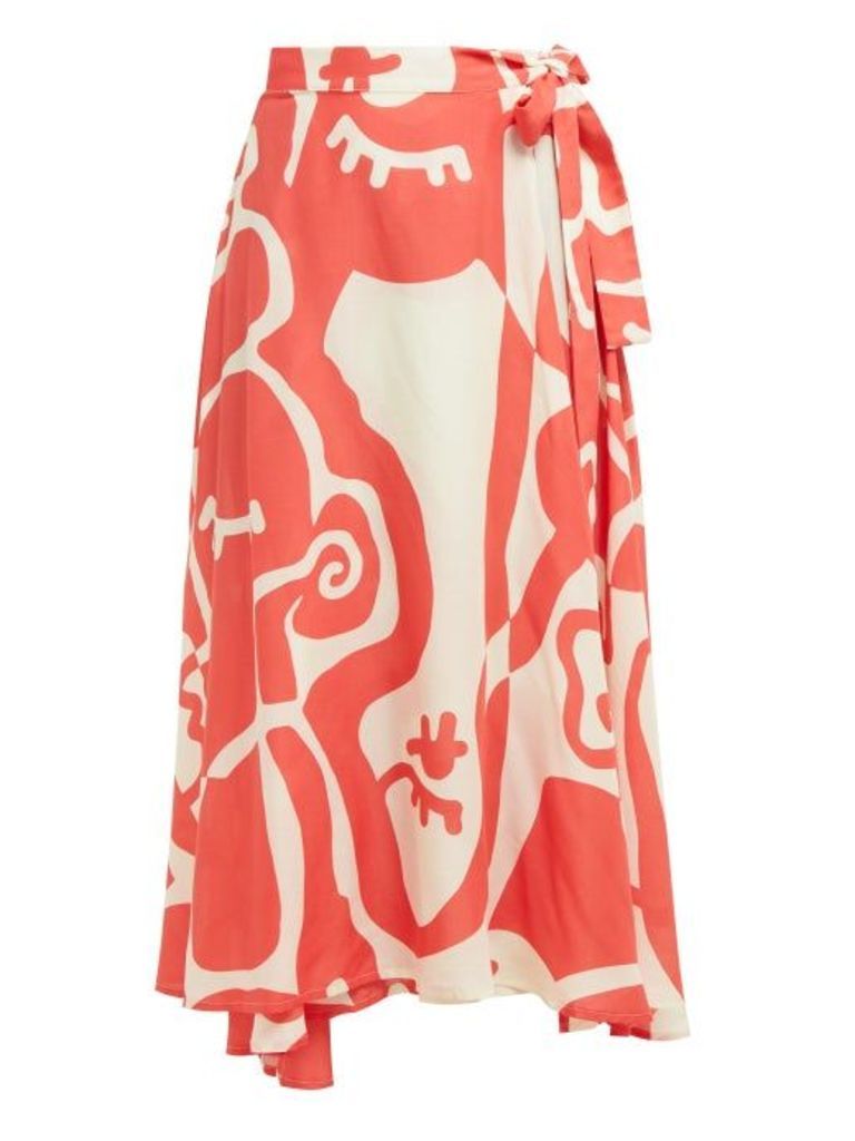 Bower - Jade Abstract Print Midi Wrap Skirt - Womens - Red Print