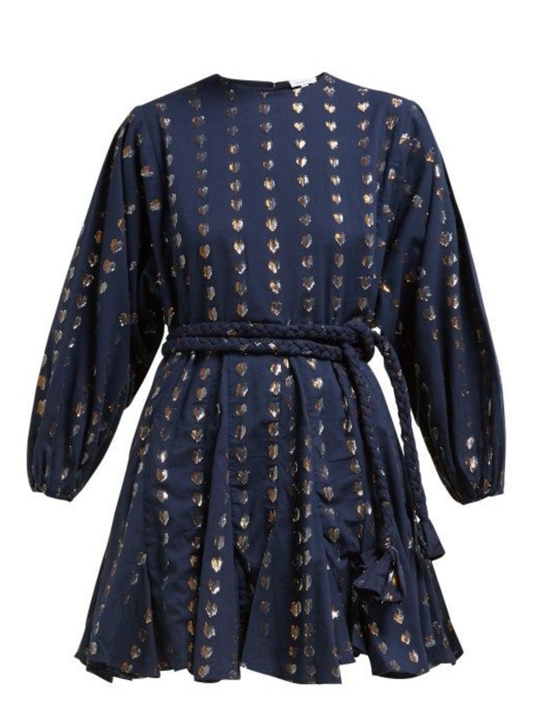 Rhode - Ella Metallic Heart Jacquard Cotton Dress - Womens - Navy Print