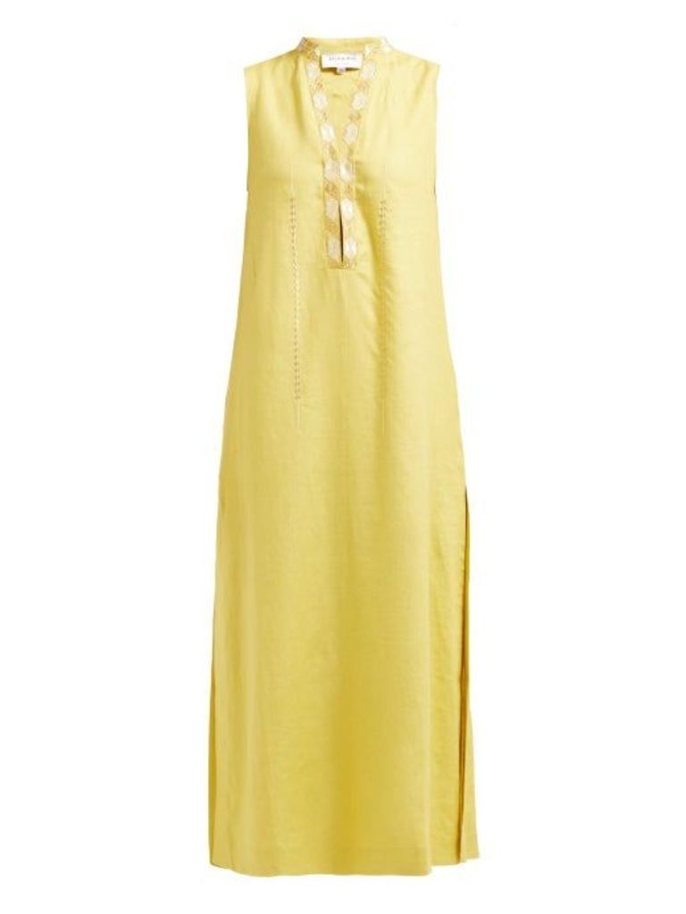 Zeus + Dione - Persephone Embroidered Linen Midi Dress - Womens - Yellow