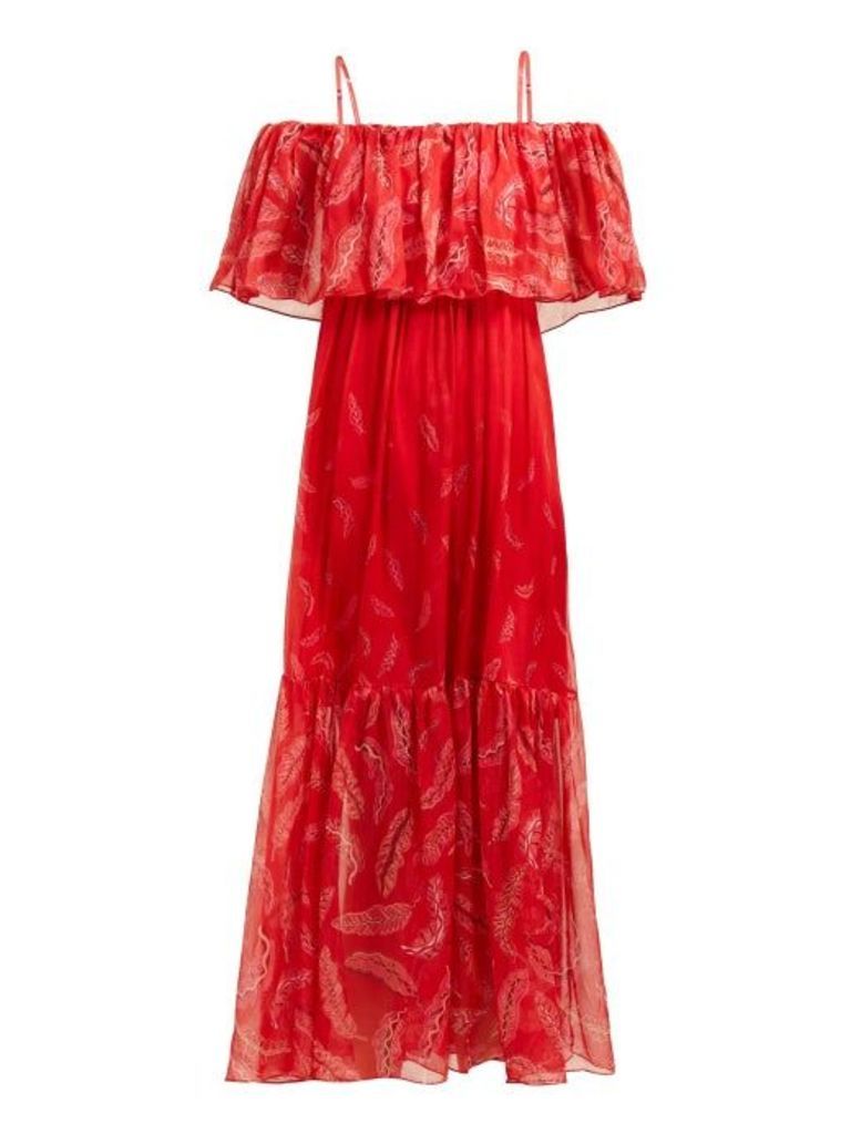 Three Graces London - X Zandra Rhodes Diana Off The Shoulder Silk Dress - Womens - Red Multi