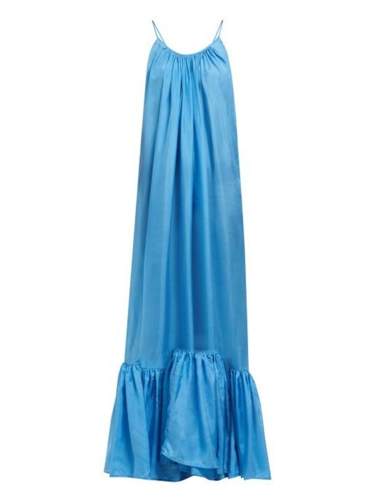 Kalita - Brigitte Habotai-silk Maxi Dress - Womens - Light Blue