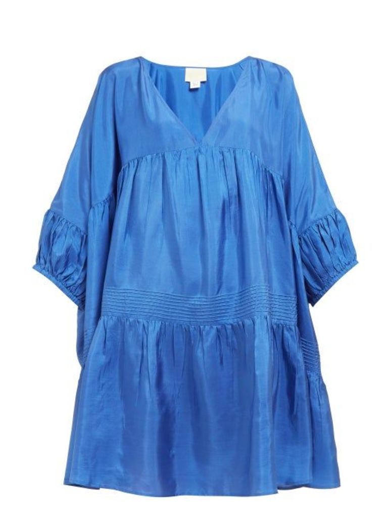 Anaak - Airi Gathered Silk-satin Dress - Womens - Blue