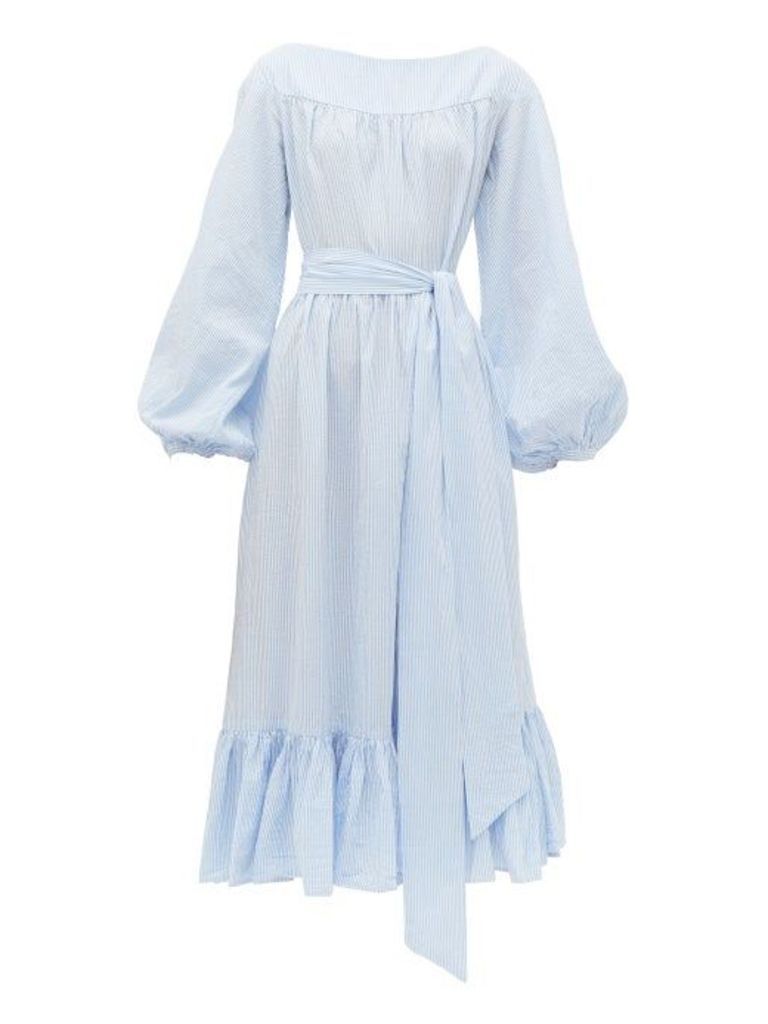 Wiggy Kit - Veranda Striped Cotton Seersucker Midi Dress - Womens - Blue Multi