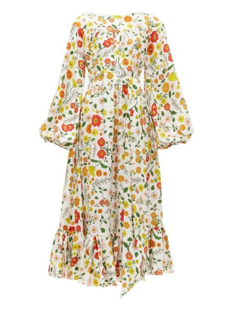 Wiggy Kit - Veranda Floral Print Silk Midi Dress - Womens - Multi