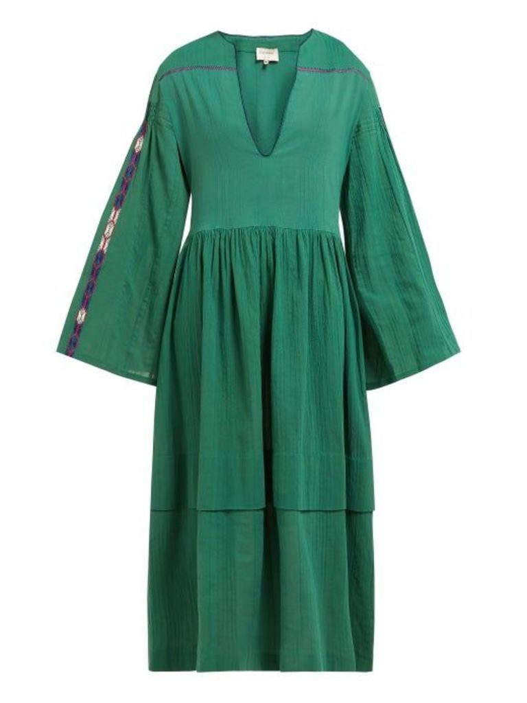 Zeus + Dione - Astypalaia Embroidered Cotton Midi Dress - Womens - Green
