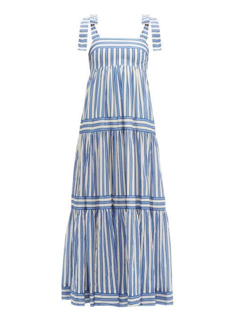 Zimmermann - Verity Stripe & Tiered Cotton Dress - Womens - Blue White