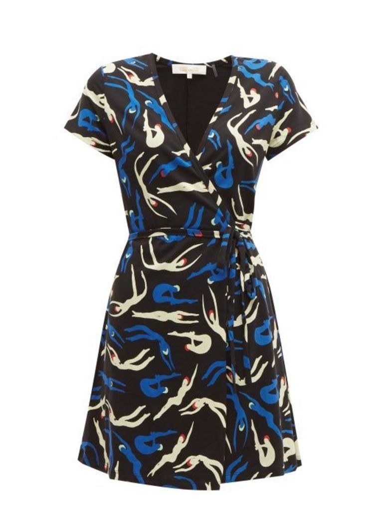 Diane Von Furstenberg - Savilla Swimmers Print Cotton Wrap Dress - Womens - Black Multi