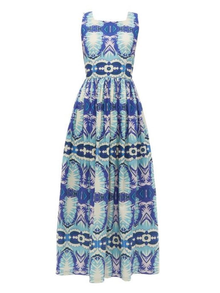 Le Sirenuse, Positano - Julia Fish Tail Print Cotton Dress - Womens - Blue Multi