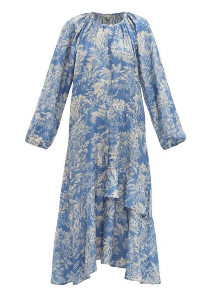 Belize - Harper Tropical Print Satin Midi Dress - Womens - Blue Print