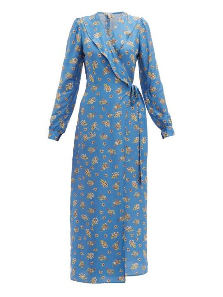 Belize - Salome Floral Print Charmeuse Wrap Dress - Womens - Blue Multi