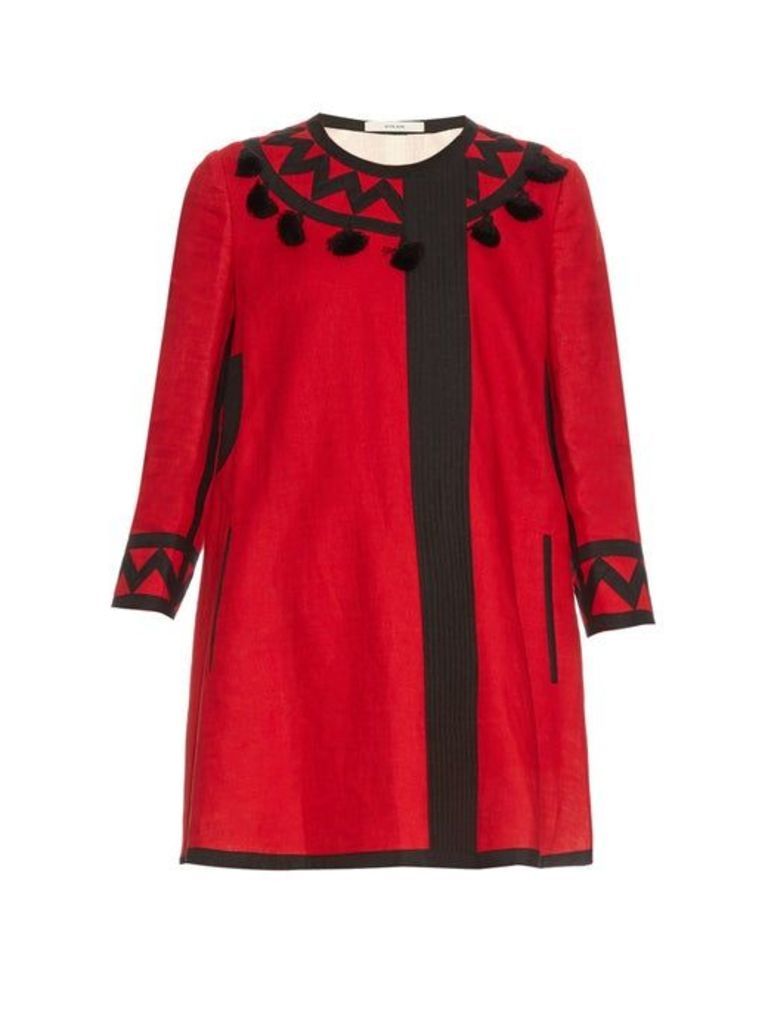 Vita Kin - Mira Tassel Embellished Linen Coat - Womens - Red