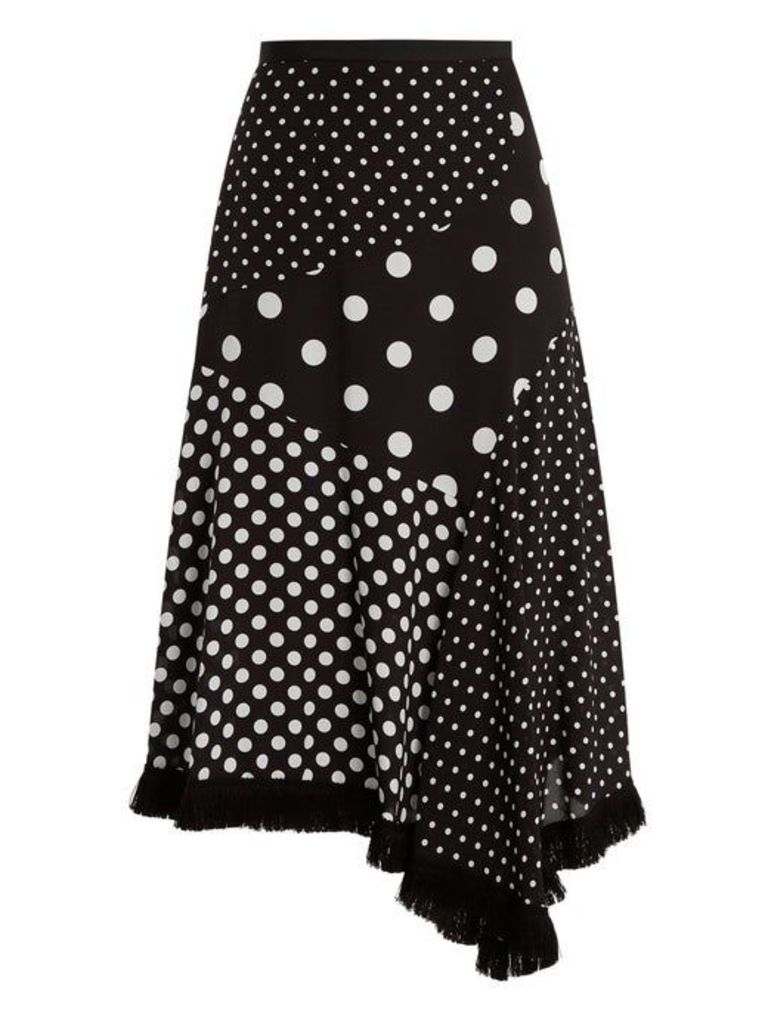 Andrew Gn - Polka Dot Print Asymmetric Silk Skirt - Womens - Black White