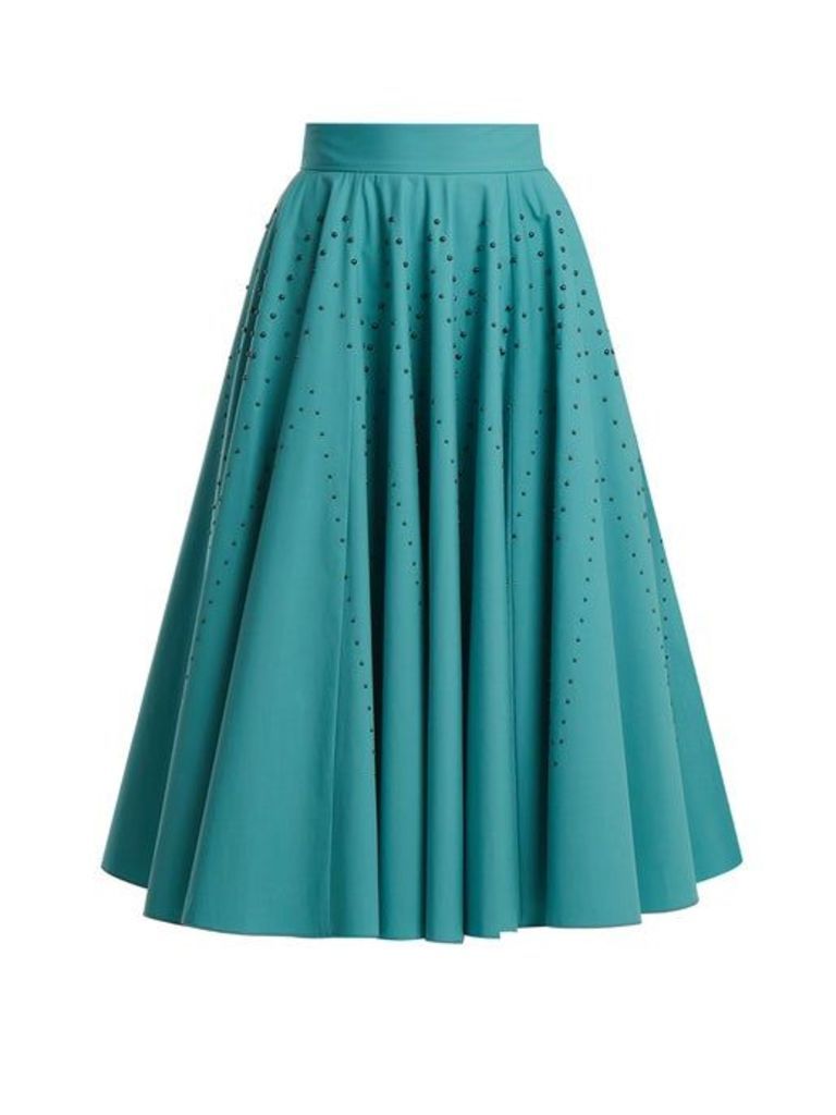 Bottega Veneta - Studded A Line Cotton Poplin Skirt - Womens - Blue