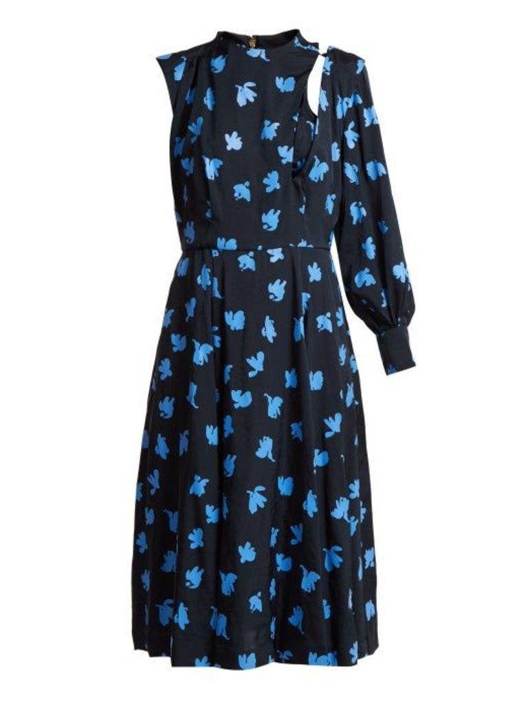 Toga - Floral-print One-sleeved Midi Dress - Womens - Navy
