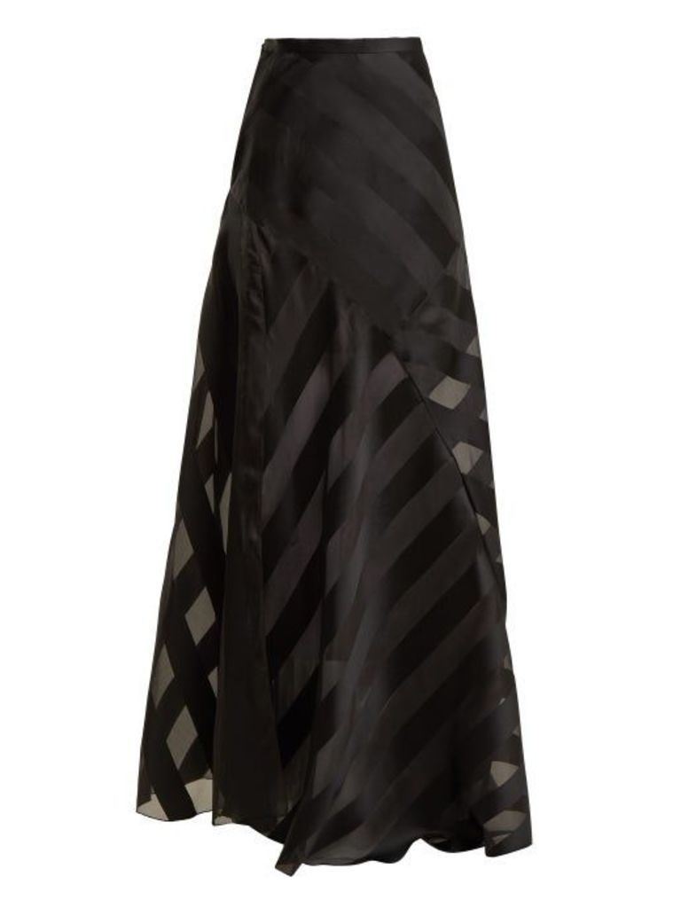 Lanvin - High Rise Chevron Striped Silk Blend Skirt - Womens - Black