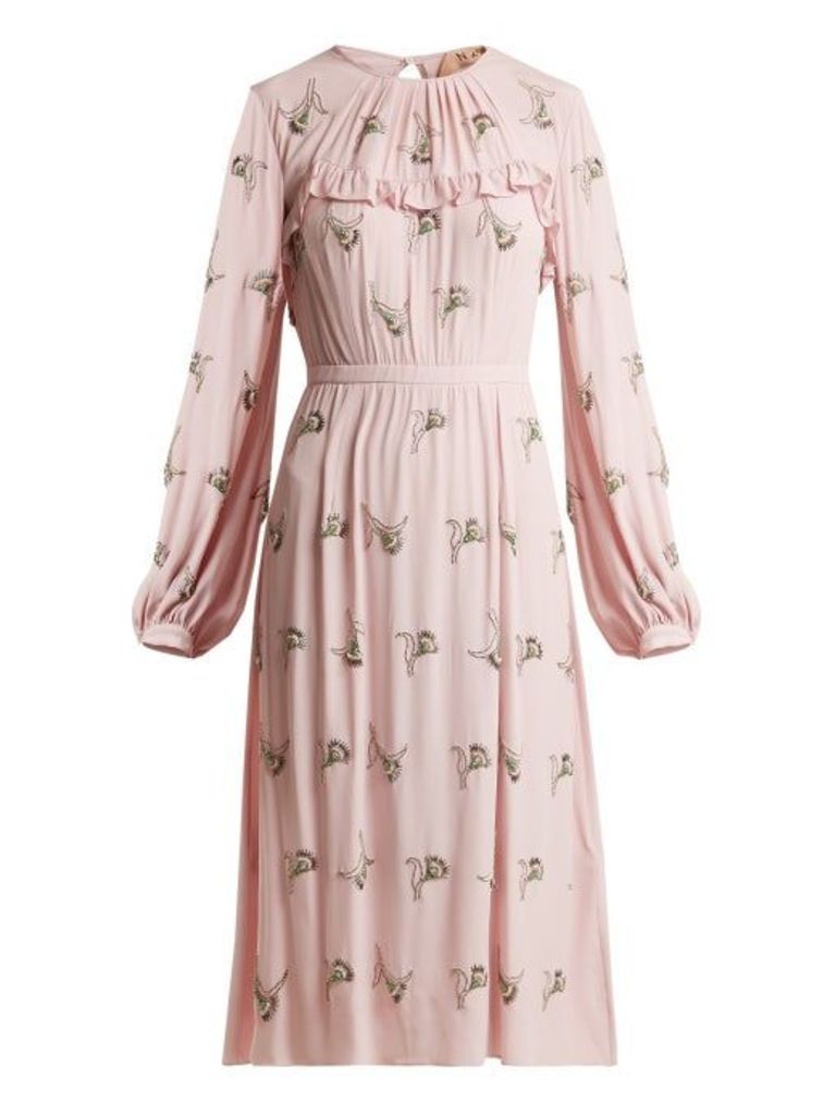 No. 21 - Floral-embellished Crepe Dress - Womens - Pink Multi