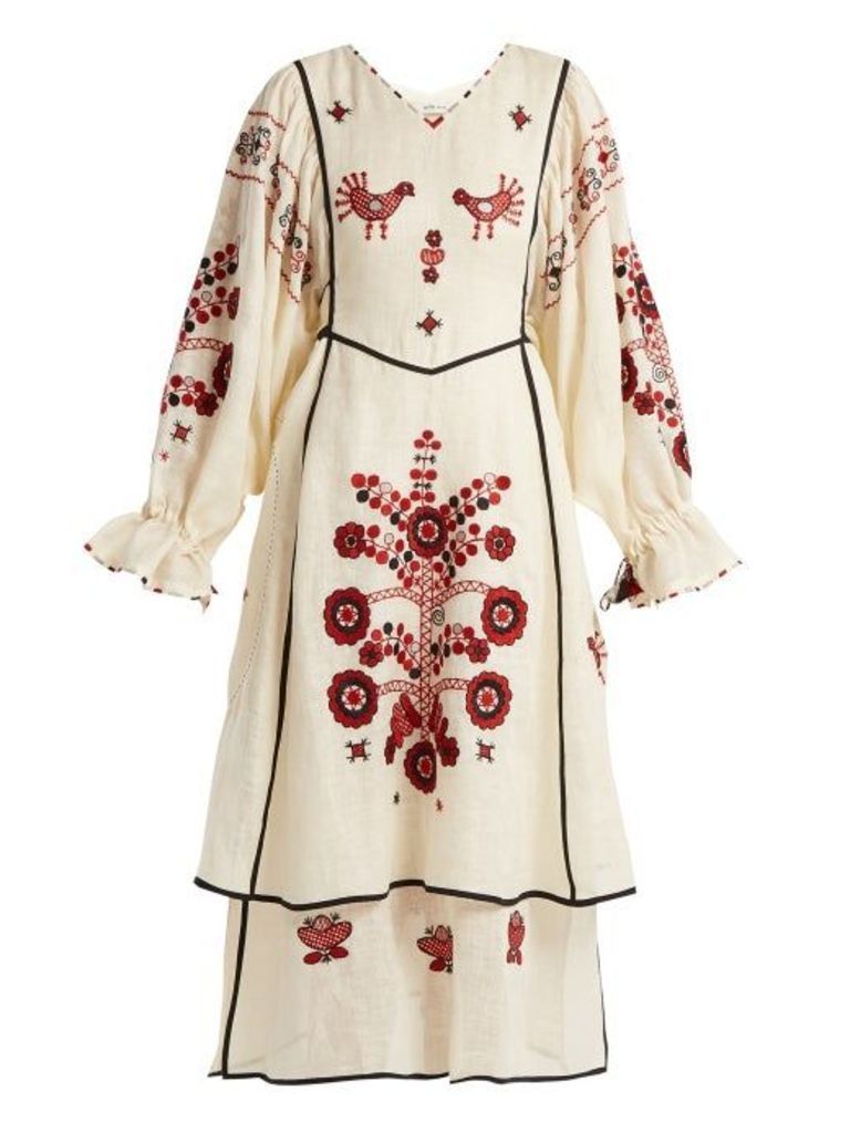 Vita Kin - Country Bird And Floral-embroidered Linen Dress - Womens - Cream Multi