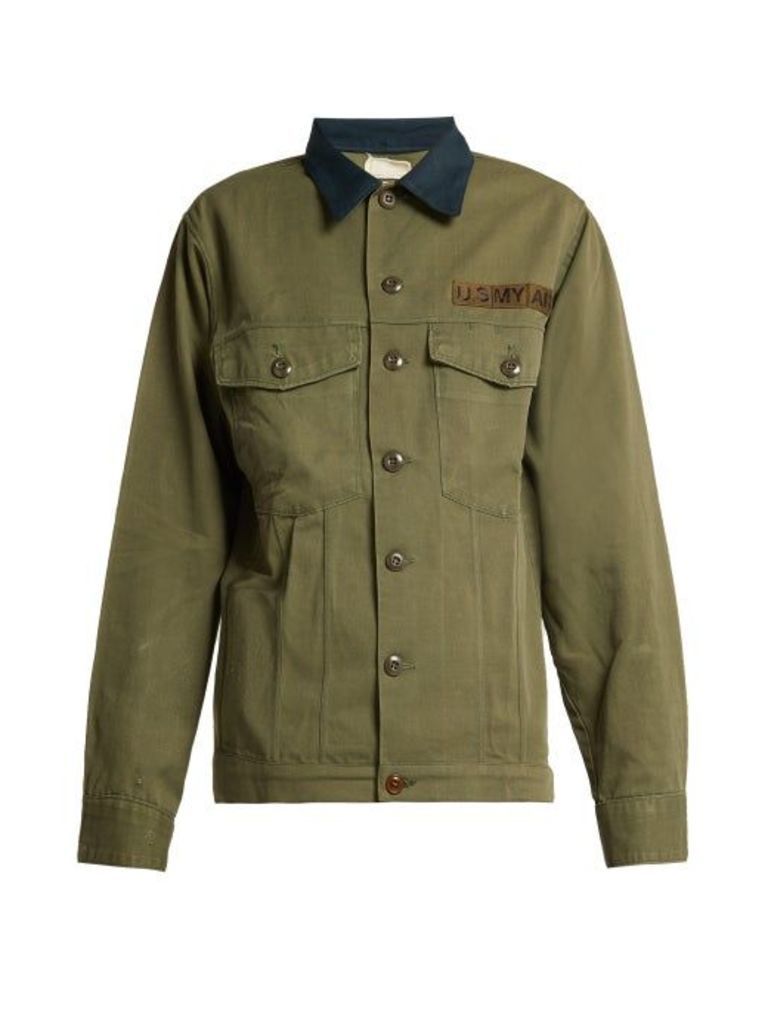 Myar - Contrast Collar Cotton Blend Military Jacket - Womens - Dark Green