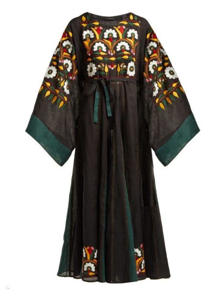 Vita Kin - Magnolia Round-neck Linen Midi Dress - Womens - Black Multi