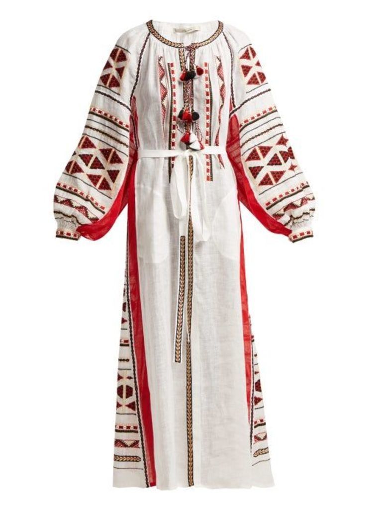 Vita Kin - Chestnut Blossoms Embroidered Linen Maxi Dress - Womens - White Multi
