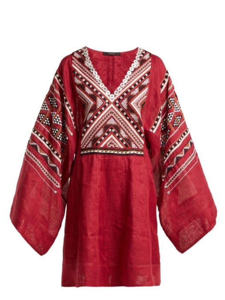 Vita Kin - Malta Graphic-embroidered Linen Dress - Womens - Red Multi
