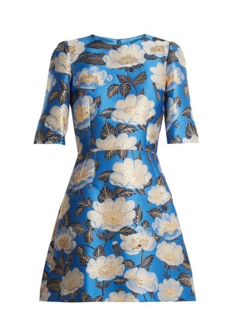 Dolce & Gabbana - Floral Jacquard Silk Blend Dress - Womens - Blue Multi